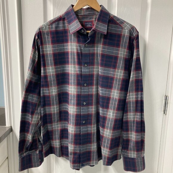 UNTUCKit Red Blue Gray Plaid Cotton Long Sleeve Button Down Shirt Size Large - Picture 6 of 6